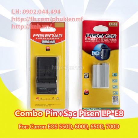 Combo sạc + pin Pisen LP-E8 for Canon EOS 550D, 600D, 650D, 700D