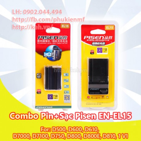 Combo sạc + pin Pisen EL-15 For Nikon D7000, D7100, D600, D800, D800E, V1
