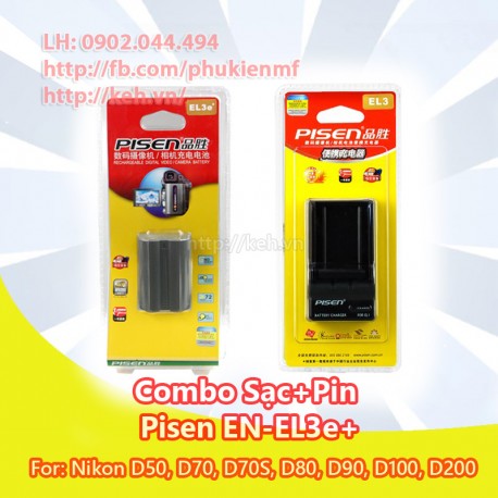 Combo sạc + pin Pisen EN-EL3+ for Nikon D50, D70, D70S, D80, D90, D100, D200, D300, D300S, D700