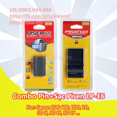 Combo sạc + pin Pisen LP-E6 for Canon EOS 5D II, 5D III, 5D IV, 60D, 70D, 7D.