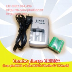 Combo Sạc + 2 Pin CR123A UltraFire 3V 1000mah rechargeable (CR123 16340)
