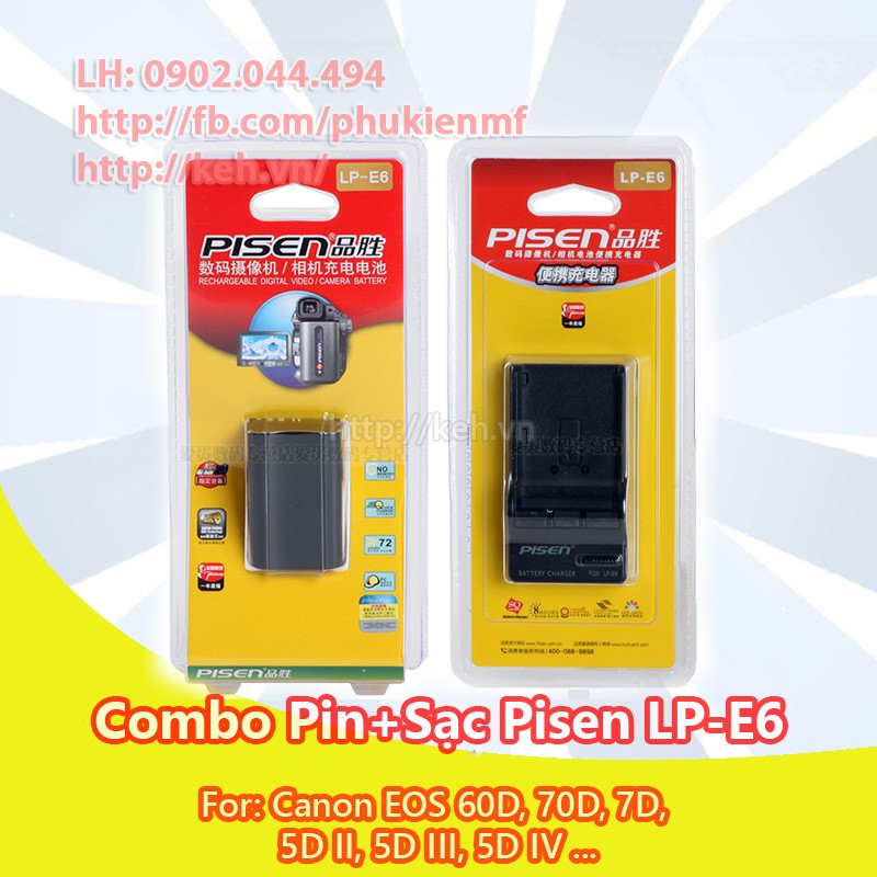Combo Sạc + Pin Pisen Lp-E6 For Canon Eos 5D Ii, 5D Iii, 5D Iv, 60D, 70D,  7D. - Phụ Kiện Nhiếp Ảnh Bokeh - Keh.Vn